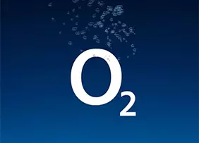 O2 logo on blue background